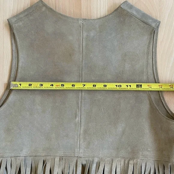 Vintage Suede Leather Long Fringe Vest Taupe Camel Boho Layering Piece NWT - Picture 13 of 16
